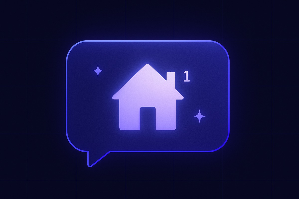 Illustration of an AI chat bubble containing a glowing house with a citation marker