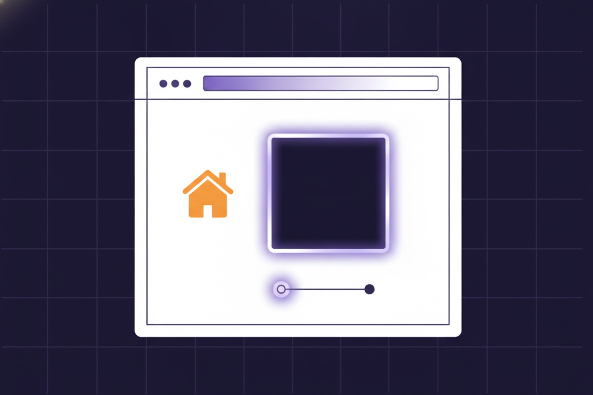 Illustration of a webpage wireframe with glowing labels on its title, image, and link elements