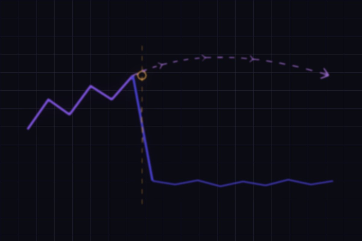 Illustration of a traffic line falling off a cliff at a rebuild marker, with a bridge of redirect arrows spanning the gap